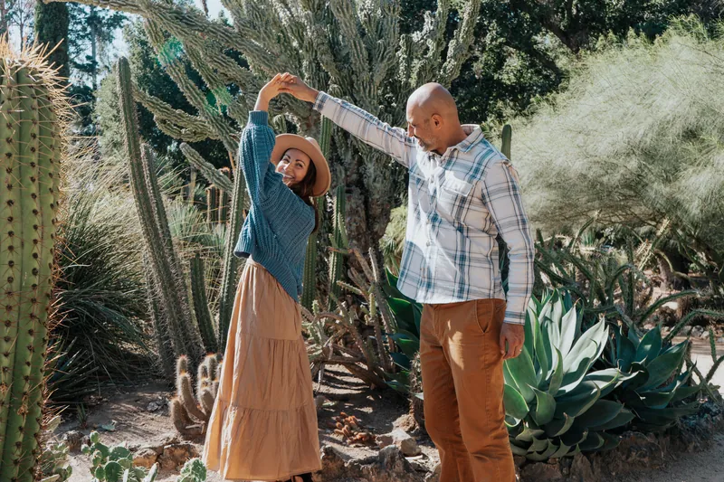 Parents dancing in a cactus garden