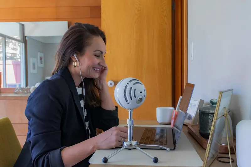 Recording at a laptop with a podcast mic