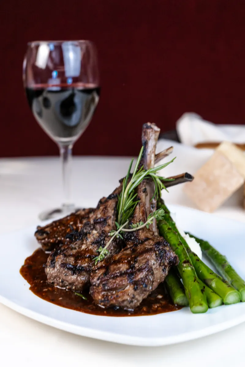 Lamb chops with a glass of red wine