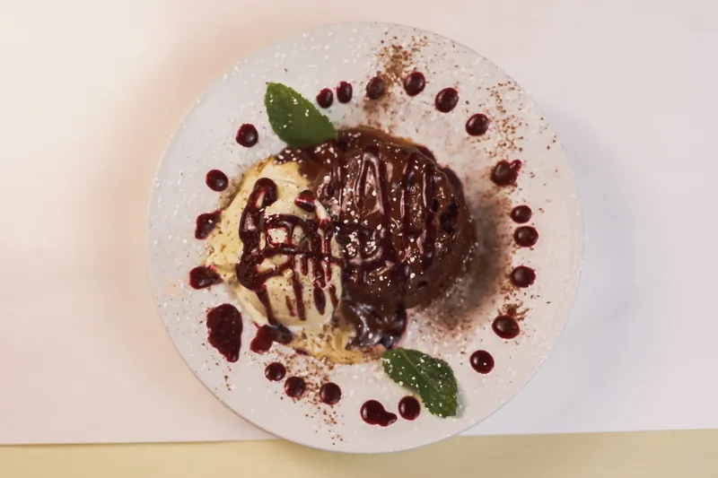 A chocolate dessert from above