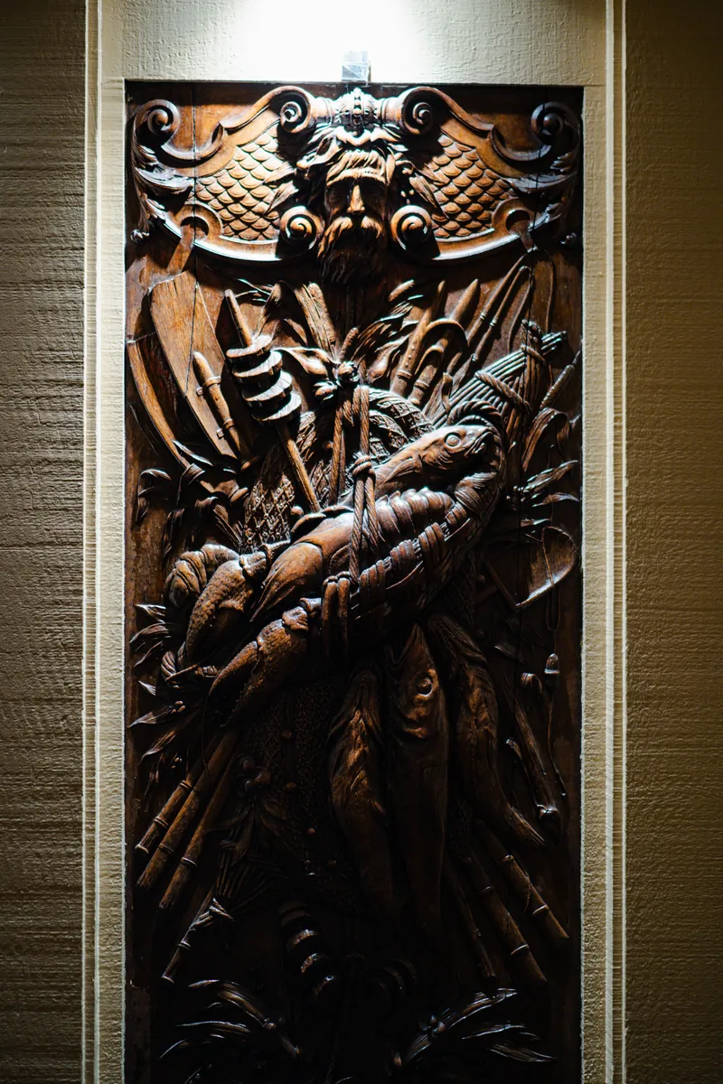Carved wood detail in the dining room