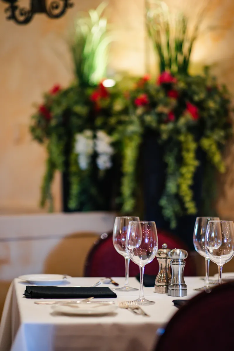A set table beside the planters
